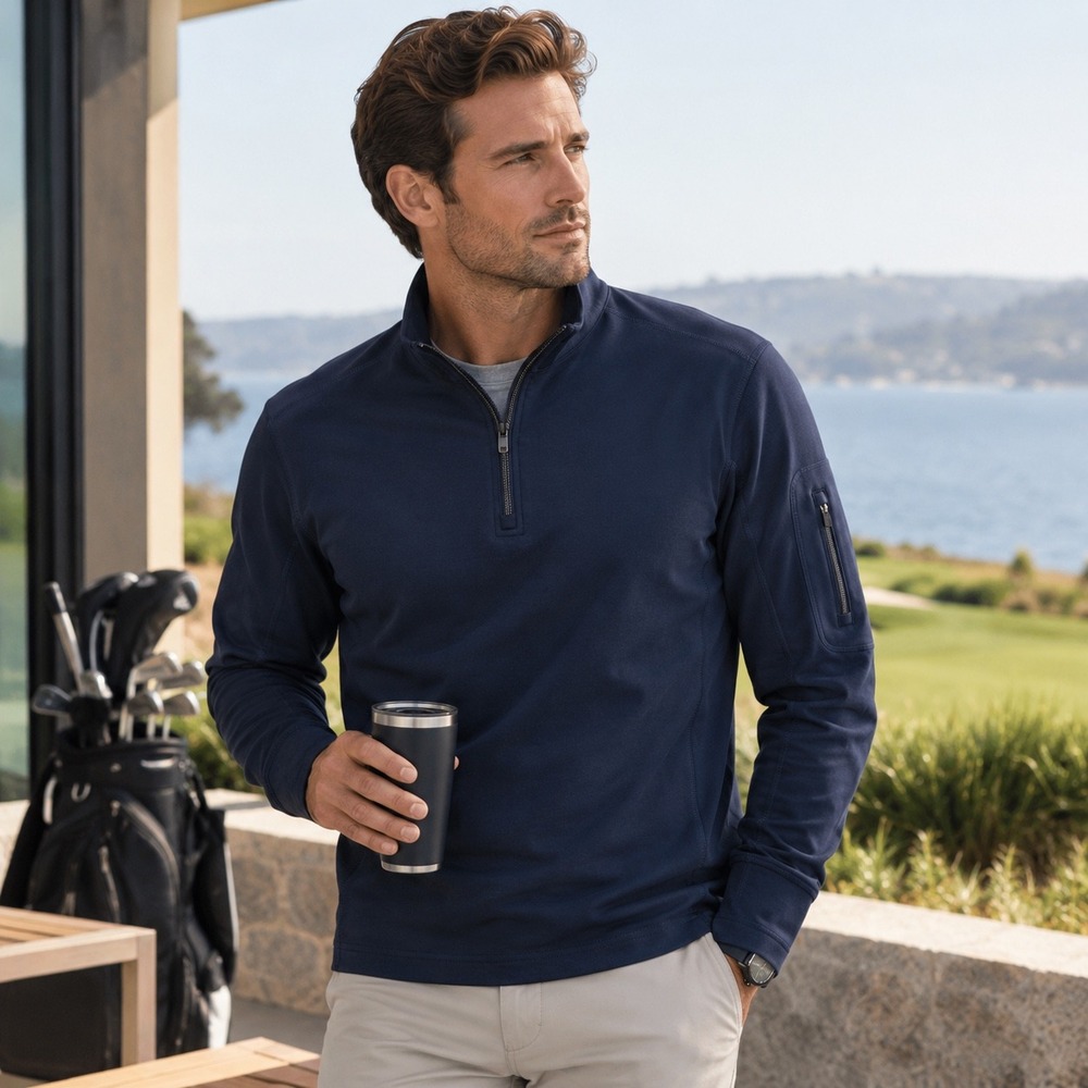 UNTUCKit Mazanno Performance Quarter Zip Pullover Men's Large Navy NWT